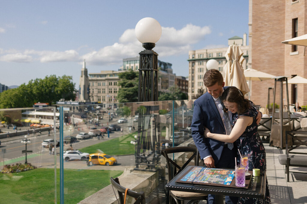 After this victoria bc proposal, the couple admires the puzzle that helped ryan ask nicole to marry her.